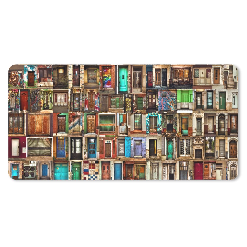 MuchoWow Mauspad Mousepad Türen - Bunt - Collage - Architektur 60x30 cm - Mousepads - Maus Mat - Pad - Mausunterlage - Nachhaltig