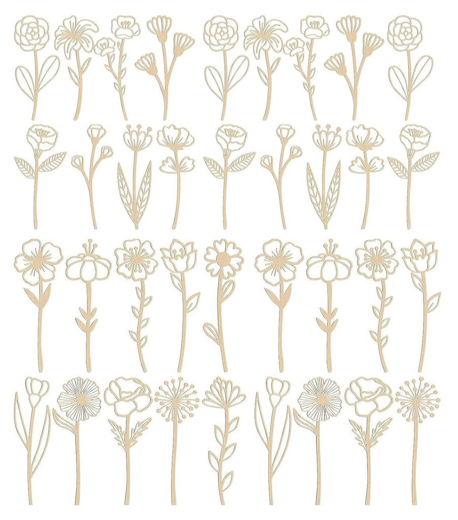 Ausmalbare Wildblumen-Holzdekoration, Schilder mit Stiel, Boho-Holzblumenstrauß für Zuhause, Geburtstag, Feiertage, Bastelideen, Kinderzimmer-Dek...