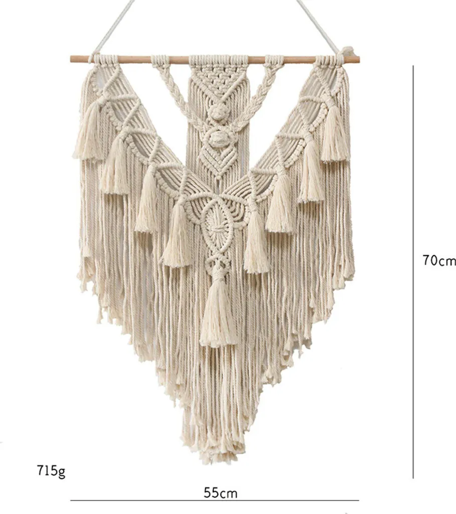 Macramè appeso alla parete arazzo decorazione murale boho chic bohemien tessuto decorazione della casa, 55cmx70cm - 6