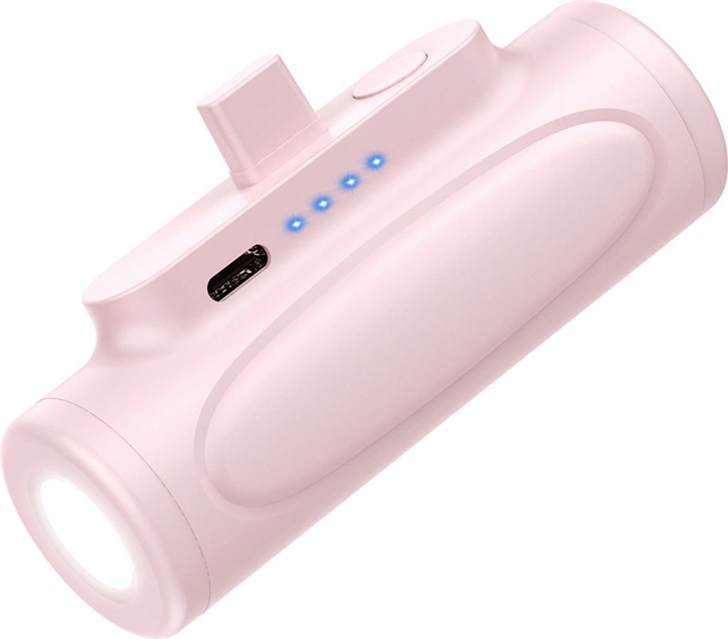 Mini 5000mah Pocket Power Bank mit LED Taschenlampe Wireless Portable Fast Charging Emergency Pink für IOS