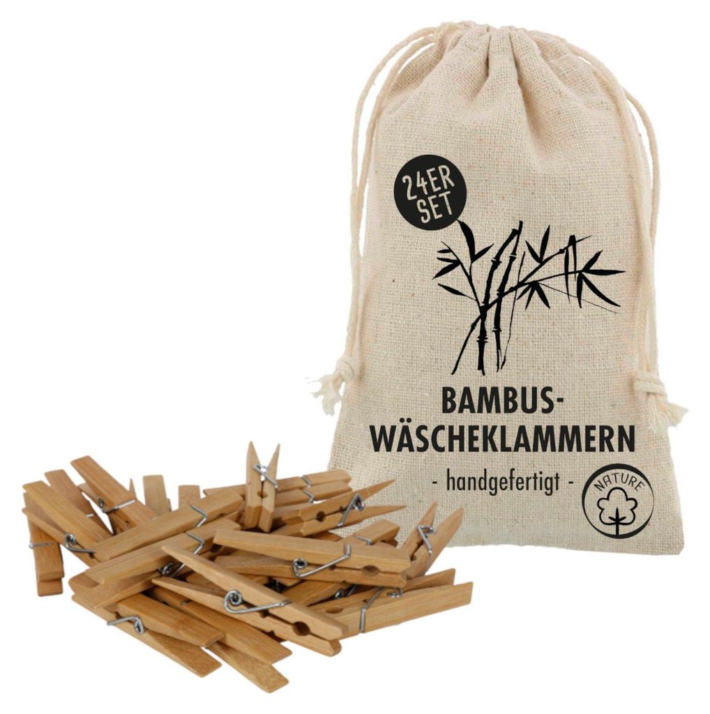 Bambus Wäscheklammern 24er-Set im Beutel Holzklammern Wäschehalter Klammern Aufhängeklammern Klammerclips Bastelklammern Bastelmaterial