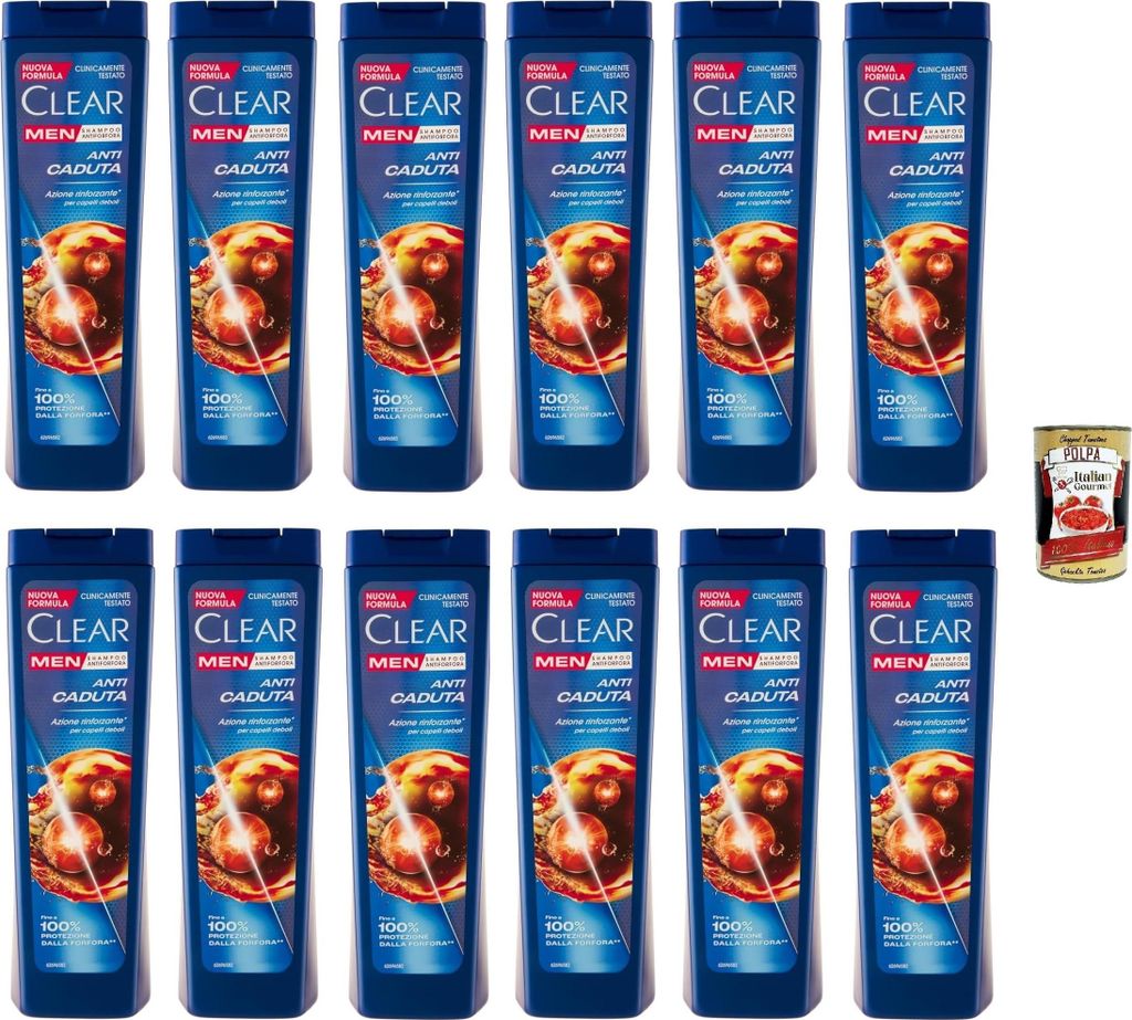 Clear ANTI CADUTA Men Shampoo für schwaches Haar - Shampoo Gegen Haarausfall 12x 225ml + Italian Gourmet polpa 400g