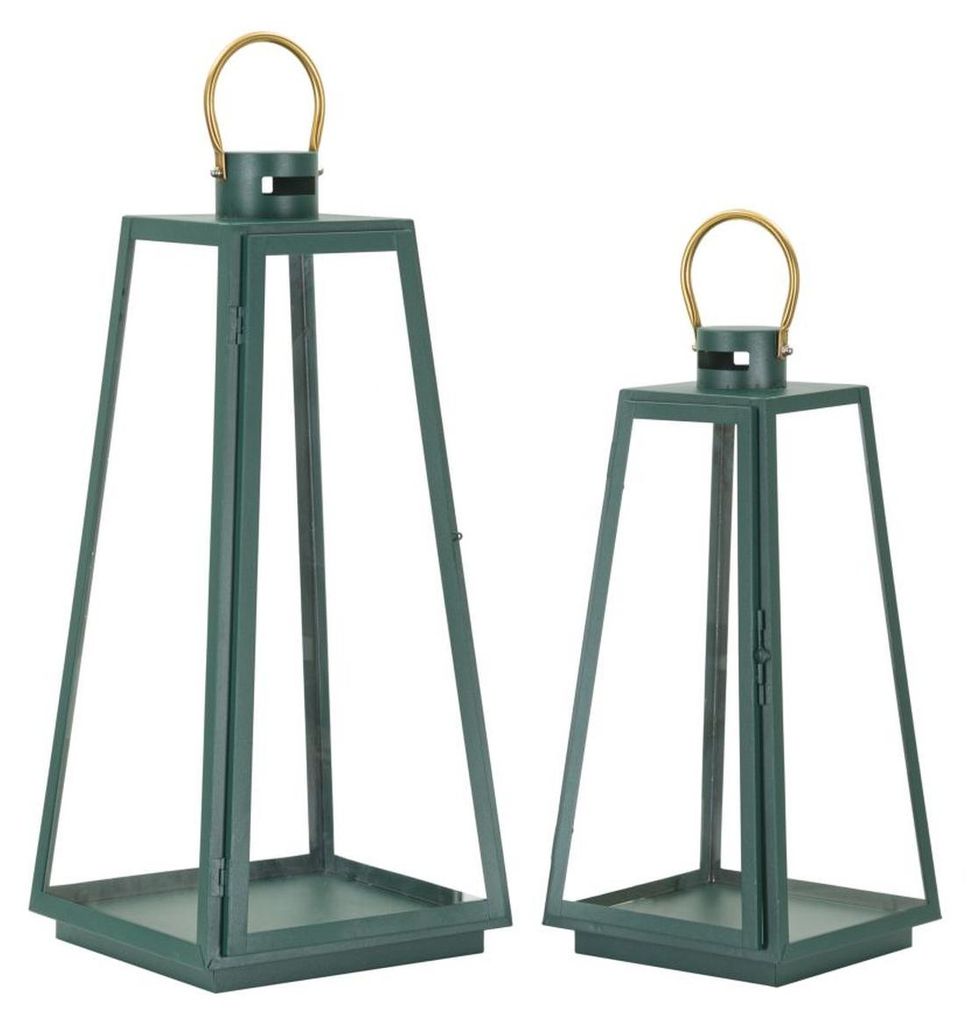 Set 2 Grent Laternen aus grünem Eisen und Glas mit Goldgriff