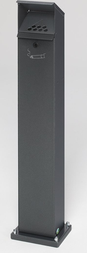 Robuster Ascher Standsäule mit Schloss und Bodenplatte | 2 Liter, HxBxT 115x18x15cm | Verzinkter Stahl | Grau