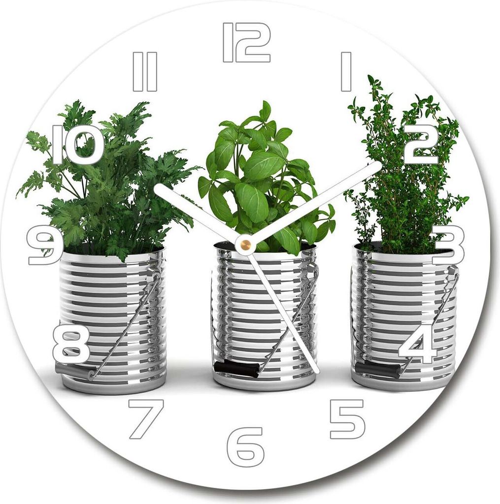 Wanduhr aus Glas 30fi Glasbild Glasuhr Gehärtetes Glas - weisse-zeiger - Aromatic plants