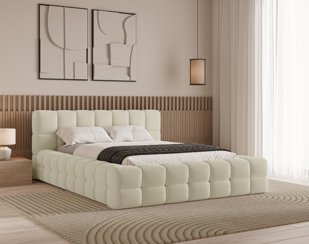 Chilly Design Polsterbett Verona Beige Bouclé Stoff 160x200 cm mit Stauraum