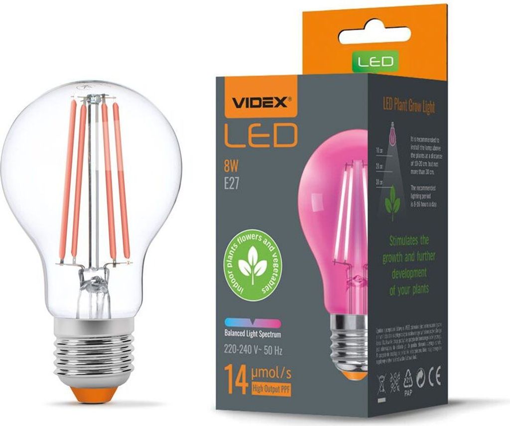 LED Pflanzenwachstumsbirne VIDEX-E27-A60-8W-FITO Produktbild 