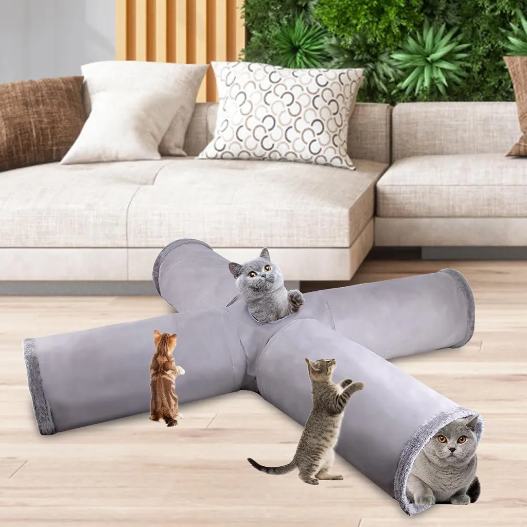 Tunnel pour chat 4 entrées extra long avec balles de jeu et design robuste - 4