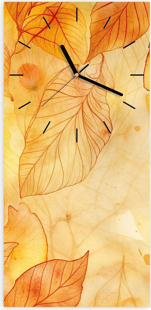 Wanduhr aus Glas mit Motiv Herbstblätter- 30 x 60 cm - inkl. Aufhängesystem