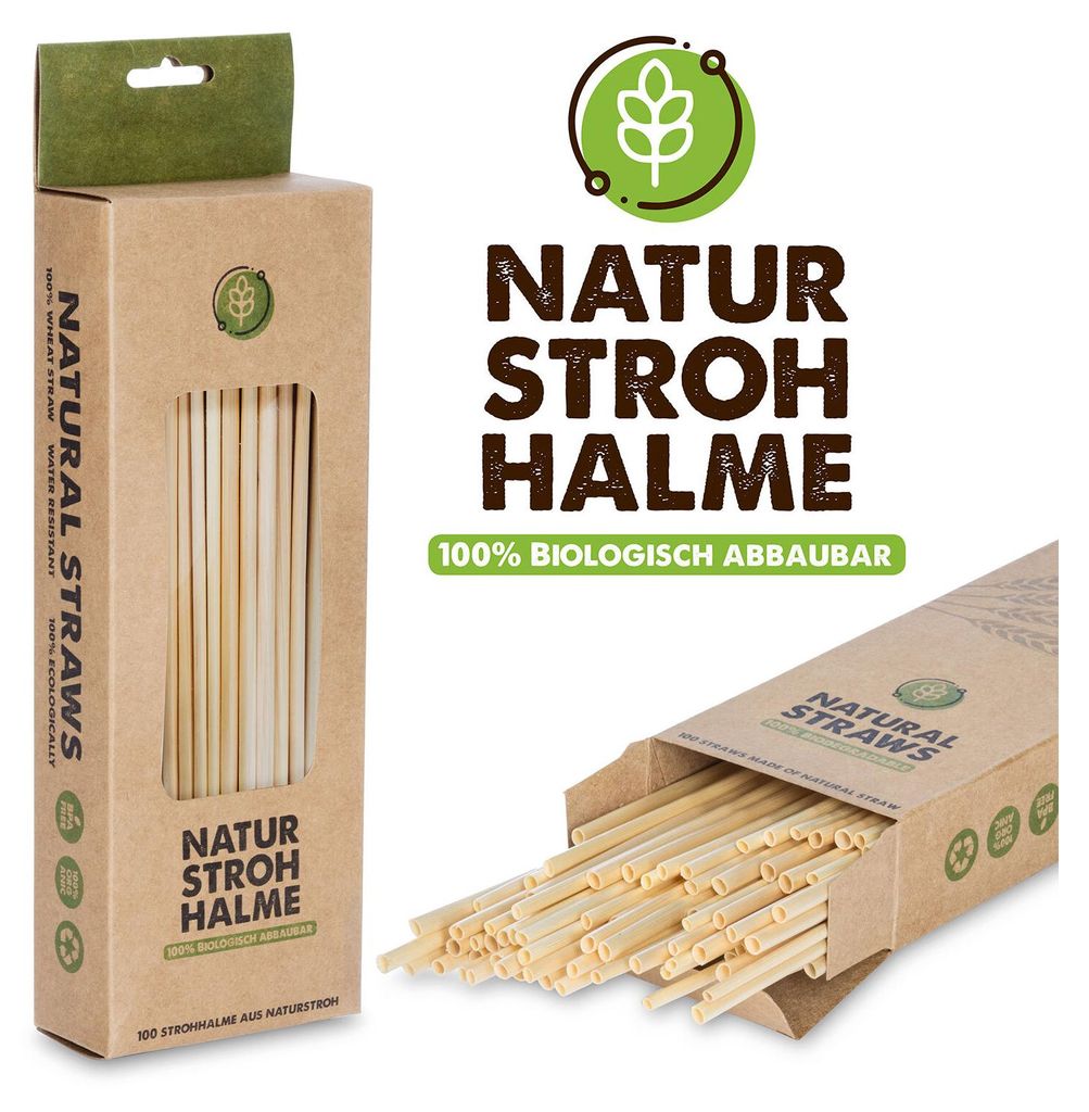 100 Stück Weizenstroh Trinkhalme – 100% Natur Strohhalme, Produktbild 