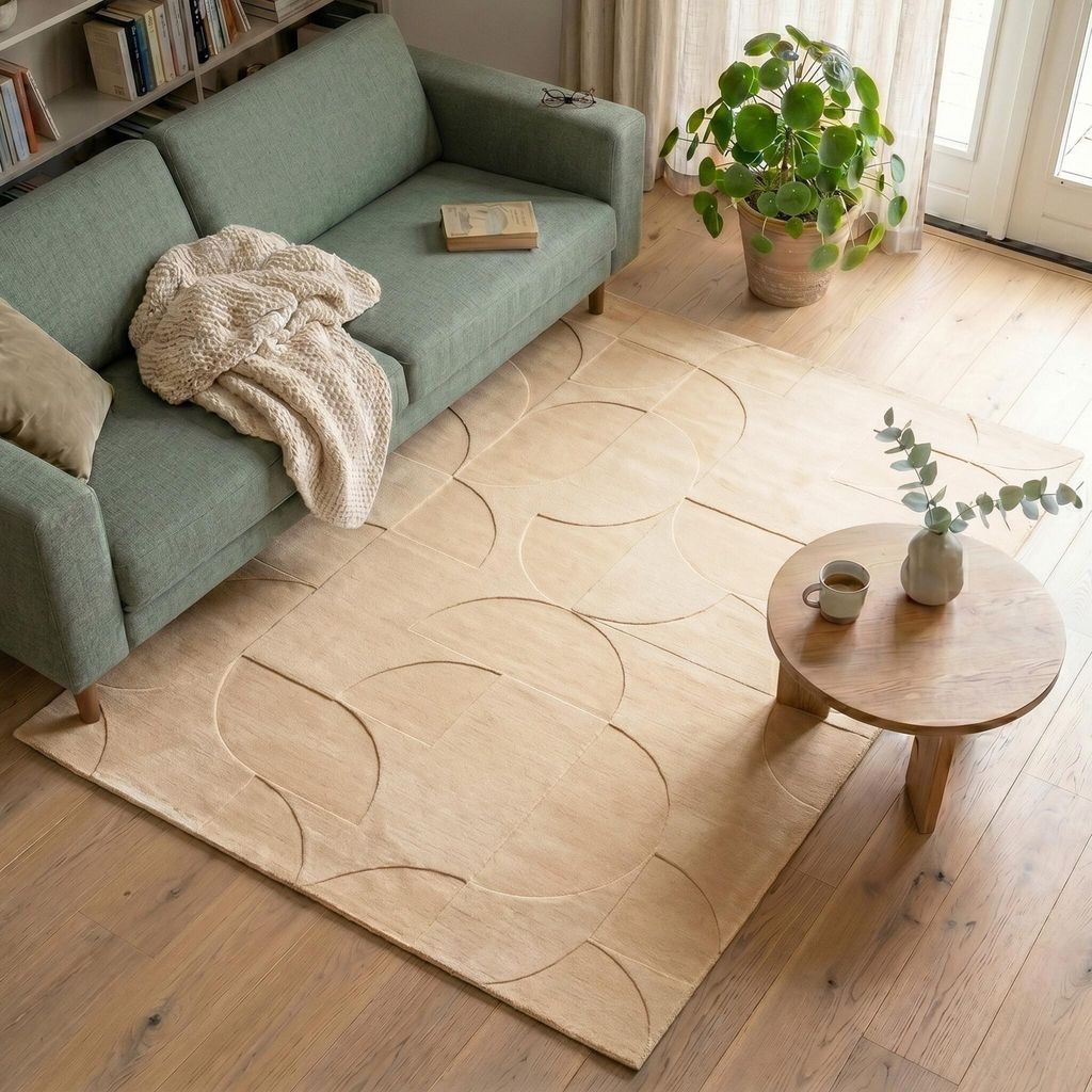 Volero - Teppich Wohnzimmer - Charm Circles Beige - 230x330 cm - Wohnzimmer, Esszimmer, Schlafzimmer - Modern, Skandinavisch