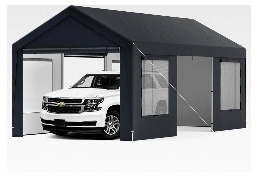 Garagenzelt 5,95 x 3 m, großes Carport mit 8 abnehmbaren Seitenwänden und PE-Abdeckung, Unterstand für Lager, Weidezelt für Auto, LKW und Boote