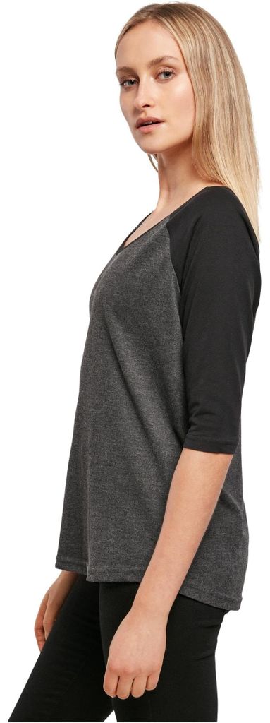 Build Your Brand Damen Ladies 3/4 Contrast Raglan Tee T-Shirt, Charcoal/Black, XXL EU