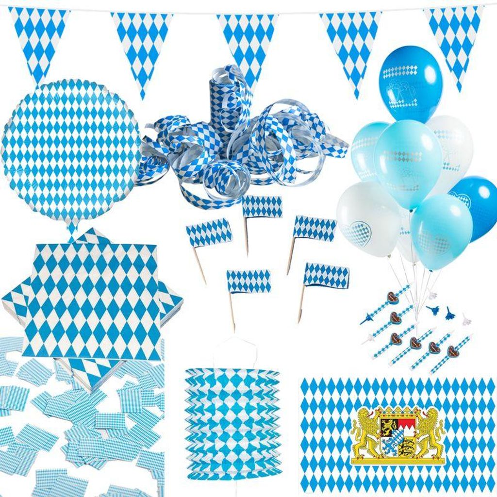 XL Deko Set Partyset Dekoration Wiesn Party blau weiss
