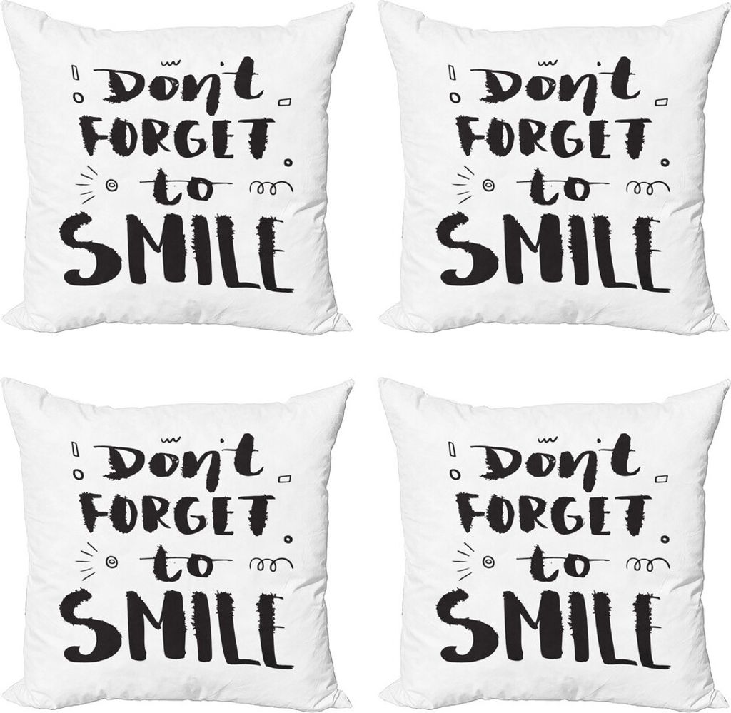 ABAKUHAUS Lächeln Kissenbezug Set (4 Stück), Vergessen Sie nicht, Texting zu Smile, Moderner Doppelseitiger Digitaldruck, 60 cm x 60 cm, Charcoal...