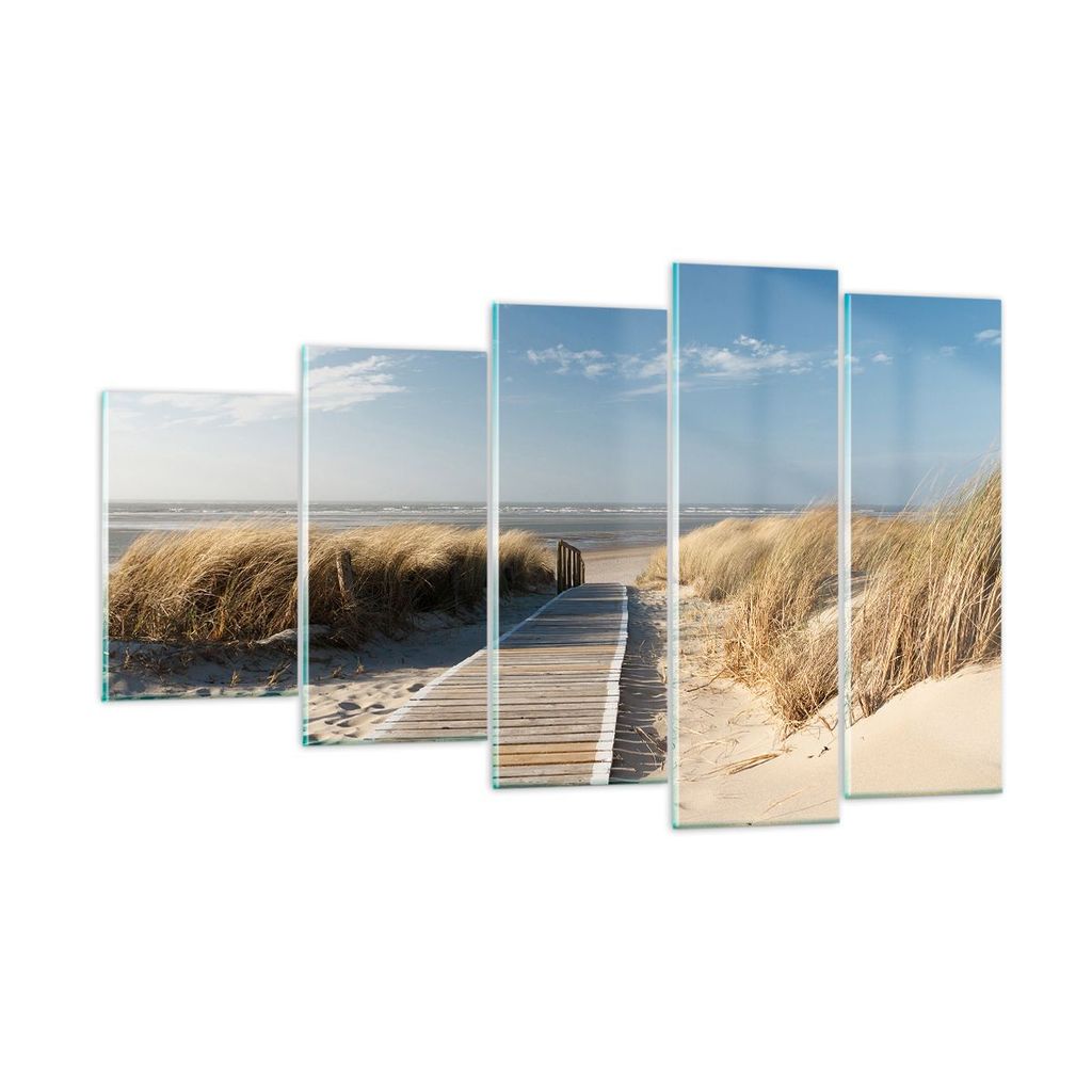 Bilder auf glas - Strand Meer Fußgängerbrücke Ufer - 100x60cm - Glasbilder - Wandbilder - Kunstdruck - zum Aufhängen bereit - Wanddekoration au...