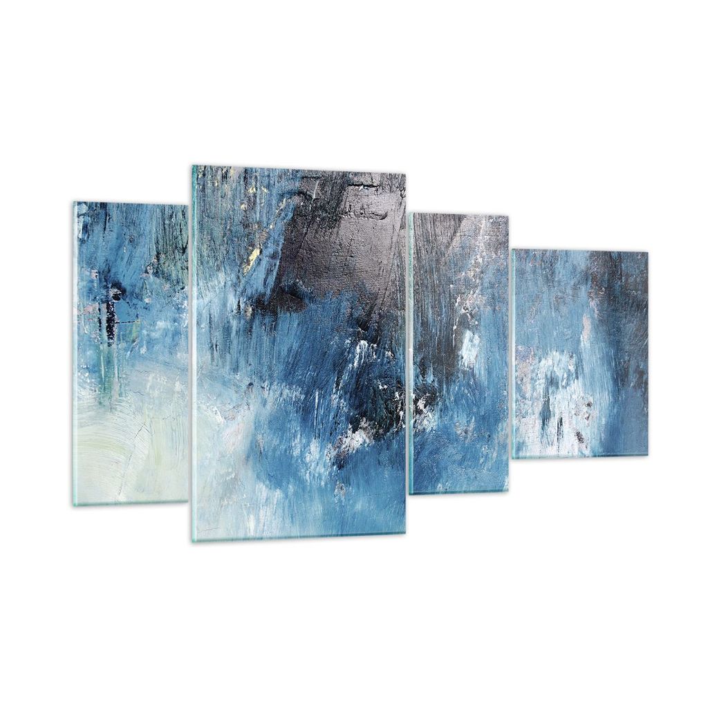 Bilder auf glas - 4 Teile - Abstraktion Blau Schwarz - 120x70cm - Glasbilder - Wandbilder - Bilder - zum Aufhängen bereit - Wanddekoration aus Gla...