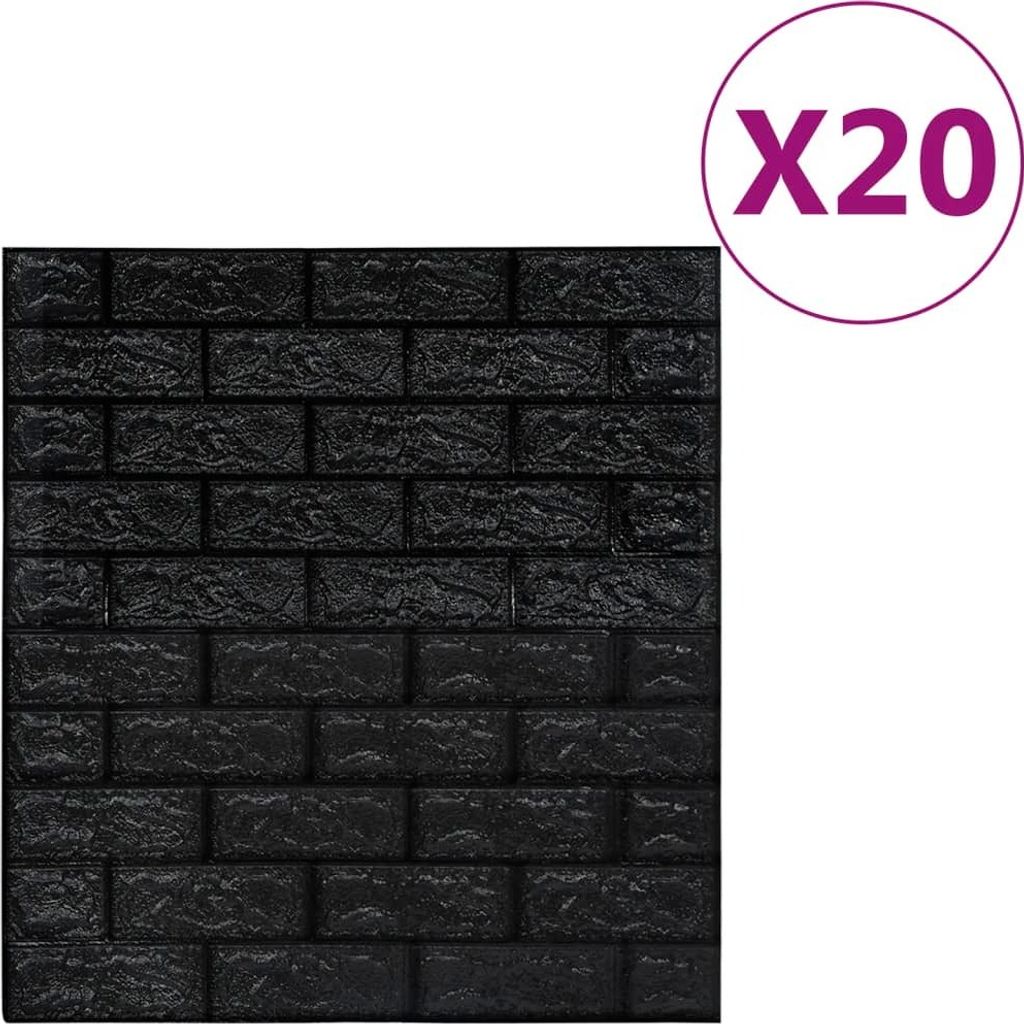 vidaXL Tapeta 3D Cegła samoprzylepna 20 szt. czarna Zdjęcie produktu 