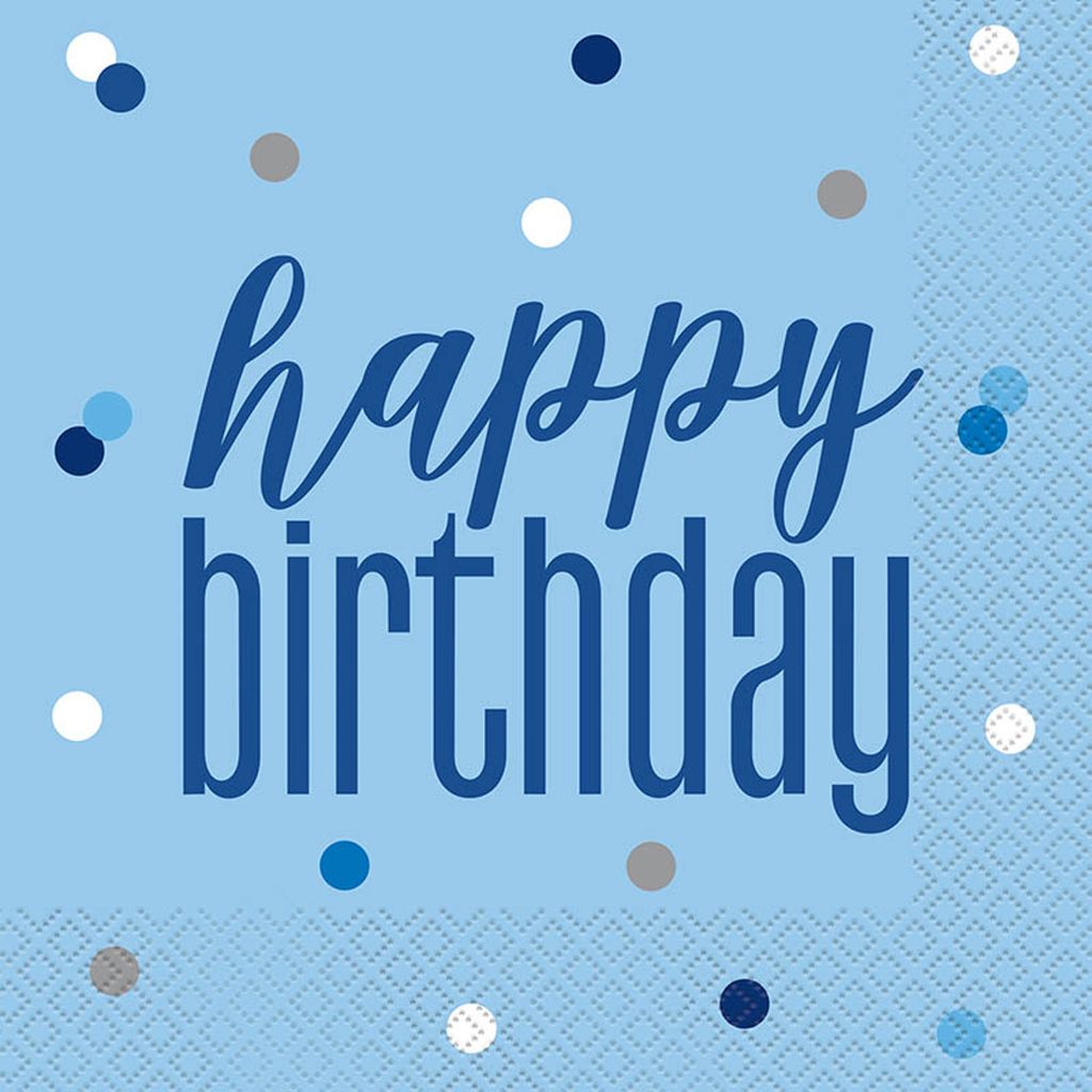 16 Servietten blau & silber Happy Birthday