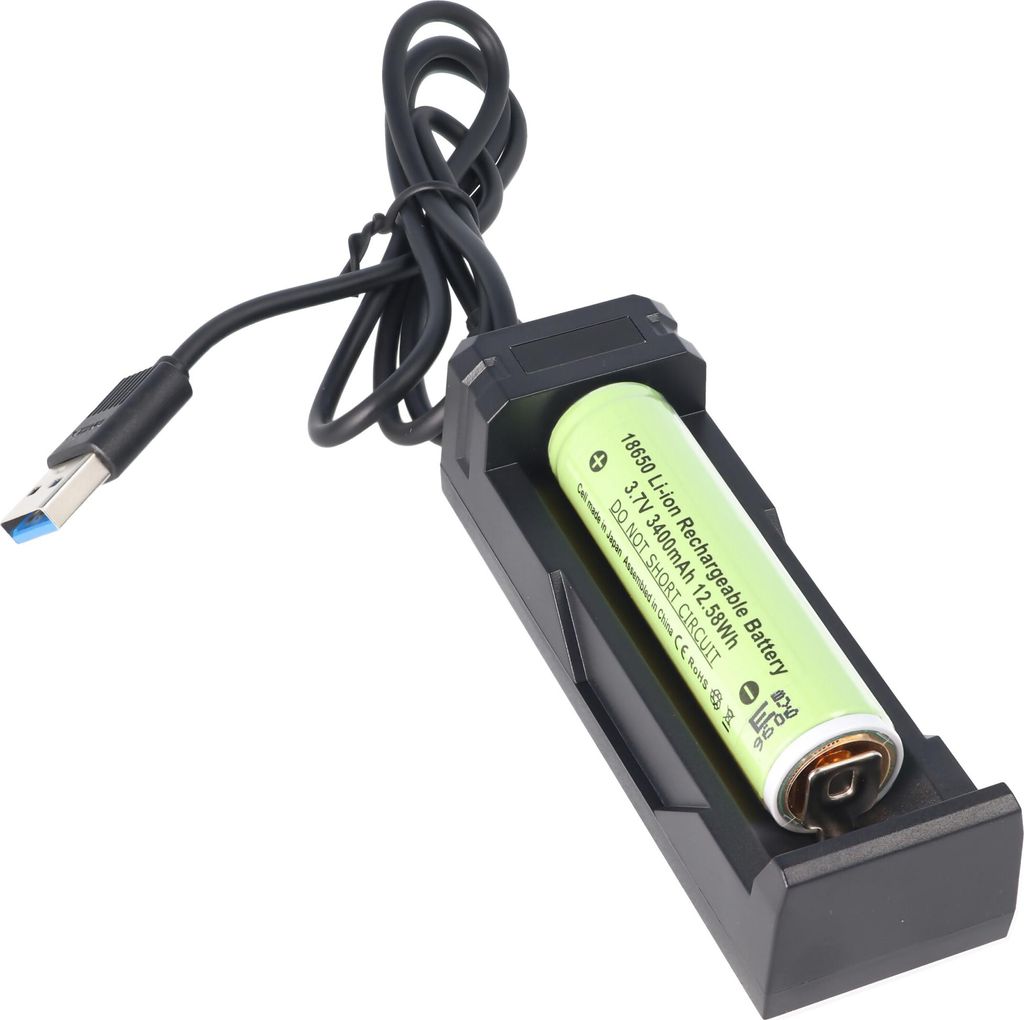 Panasonic 18650 Li-Ion Akku mit 3400mAh und Schutzschaltung und Schnell-Ladegerät