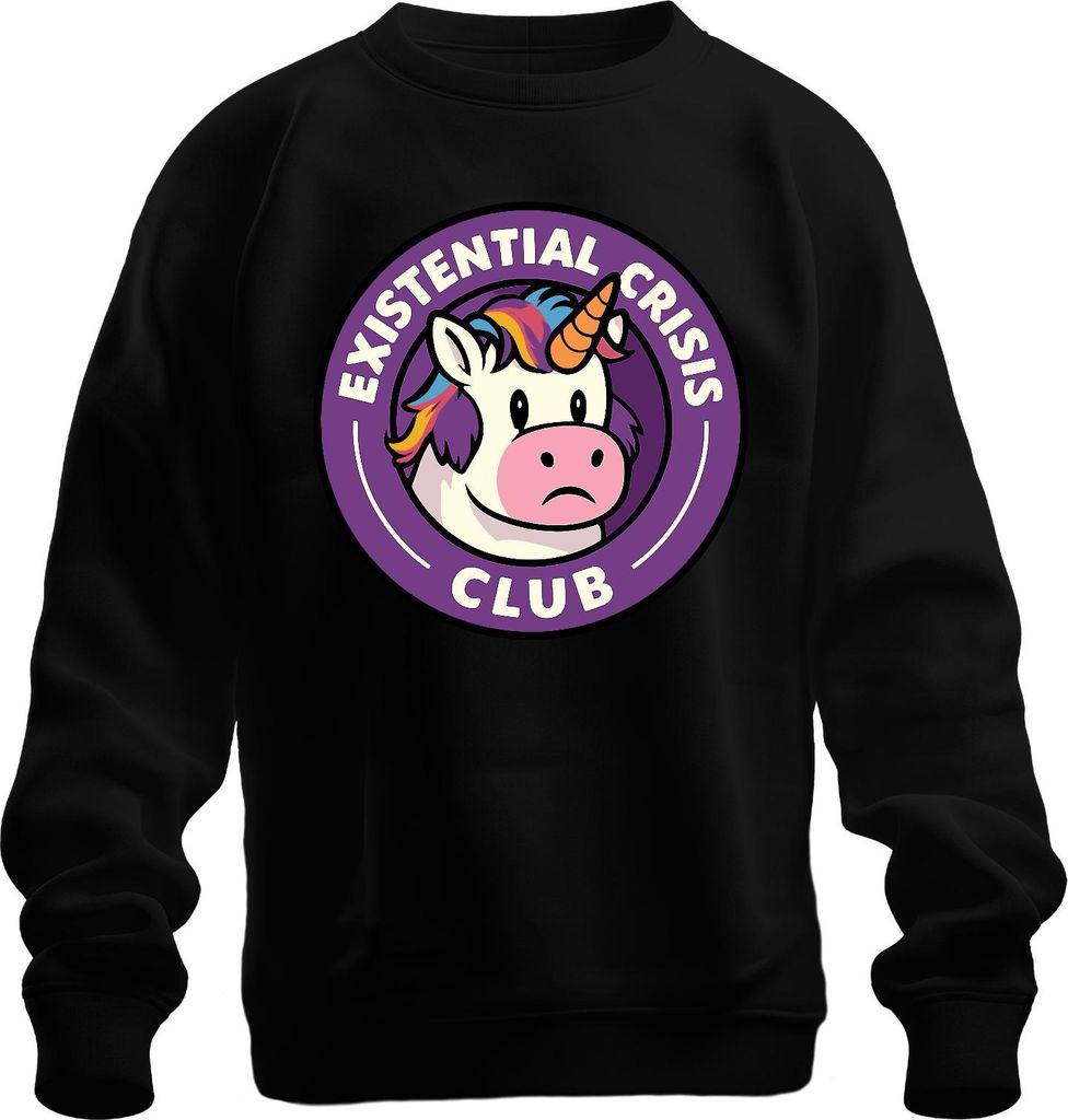 Existenzielle Krise Club Einhorn Lustig Sarkastisch Retro Nerd Uni Sweatshirt Pullover, Schwarz, M