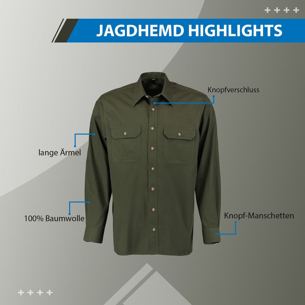 Jagdhemd hemd jäger Hemd Langarm Hemd, Farbe:Oliv, Größe:5XL