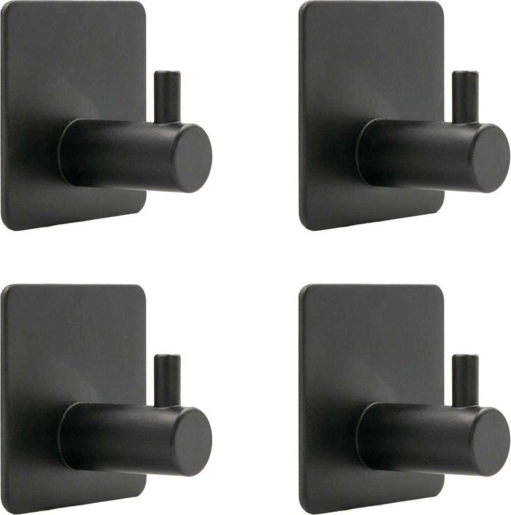 Intirilife 4x Handtuchhalter Handtuchhaken selbstklebend aus Edelstahl in Schwarz - 4.5 x 3 cm - Wandhaken für Küche Bad Klebehaken für optimale...