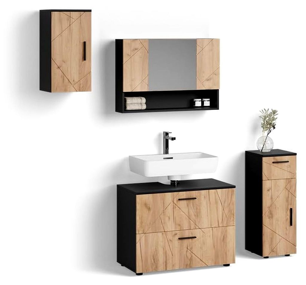 Badmöbel-Set Ronco, Goldkraft Eiche/Anthrazit, 4 Teile