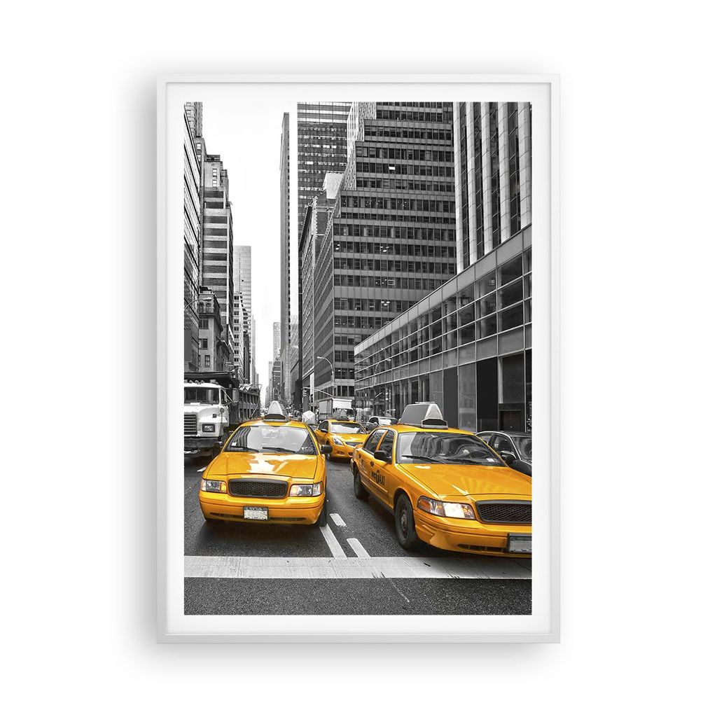Gerahmtes Poster - Weißer Rahmen - Taxi Stadt Straße Transport - 70x100 cm - Wand Bild - Wanddeko - Wandbilder - Wandposter - Bilderrahmen - Bild...