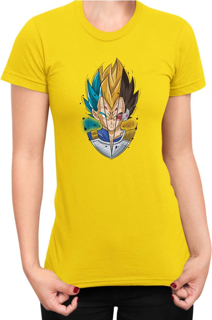Damen T-Shirt Dragon Anime Manga Ball Z Vegeta Blue Yellow, Lady S / Gelb