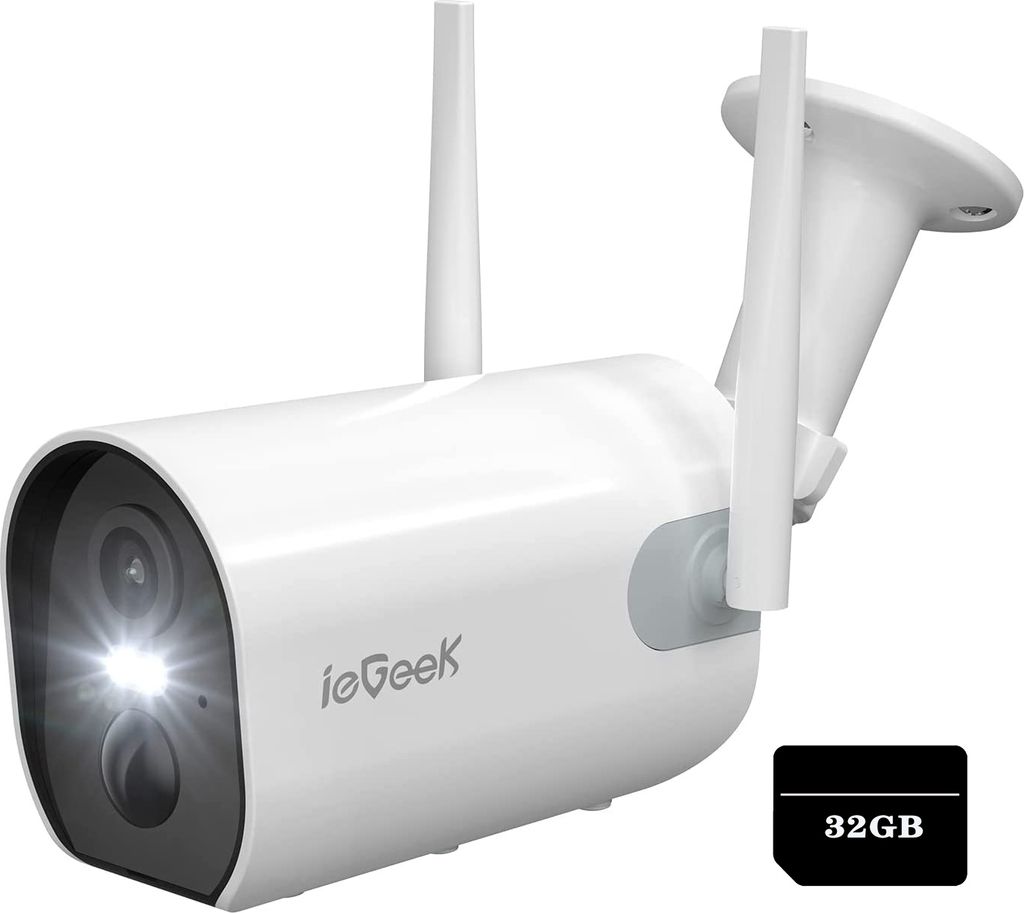 2K 3MP Überwachungskamera Aussen Akku,mit 32gb TF Karte Kabellose WLAN Kamera Outdoor,15 m Farb-Nachtsicht,Sirene/Weißlichtalarm,PIR Bewe...