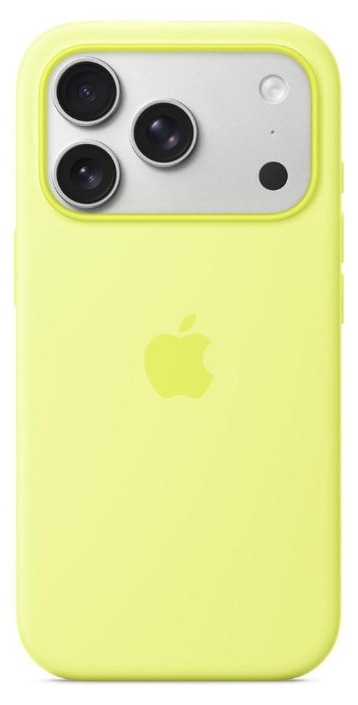 A bright yellow iPhone case with a silver camera module is shown against a white background.