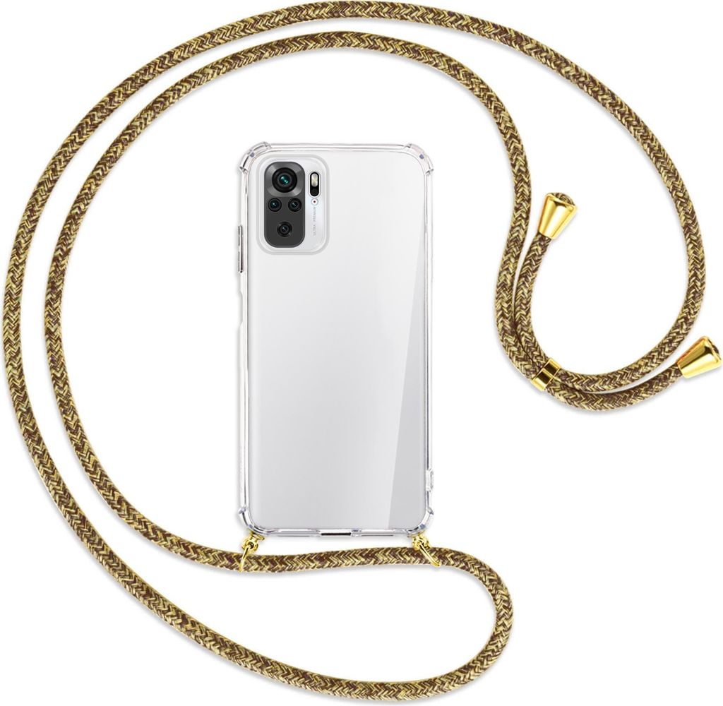 Handykette Backcover-Schutzhülle mit Band (Metall goldfarben) für Xiaomi Redmi Note 10 4G - braun+beige