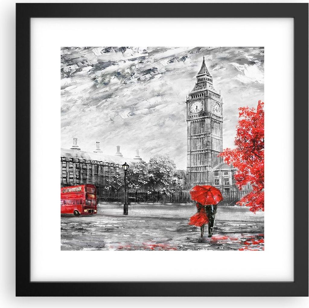 Gerahmtes Poster - Schwarzer Rahmen - London Bus - 30x30 cm Produktbild 