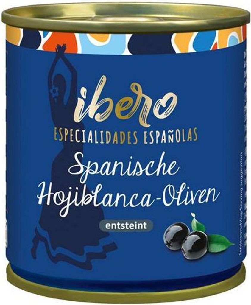 Ibero Geschwärzte Hojiblanca-Oliven entsteint 80 G Dose  Produktbild 