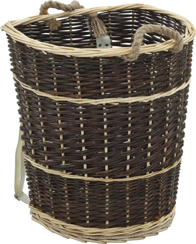 Grand panier à bois osier 50cm avec sangle, design naturel et robuste