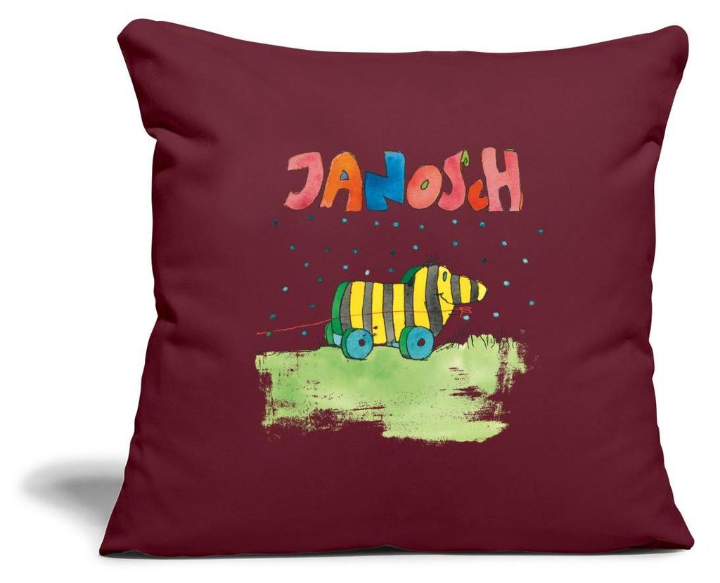 Spreadshirt Janosch Tigerente Schriftzug Kissenbezug 45x45 cm, One size, Burgunderrot