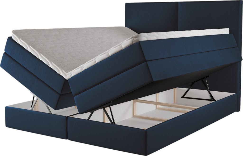 Kontinentales Boxspringbett Judith 140x220 – Polsterbett mit Bettkasten, 3 Matratzen, elegantes Stauraumbett, Boxspringbetten Samt Piano 28