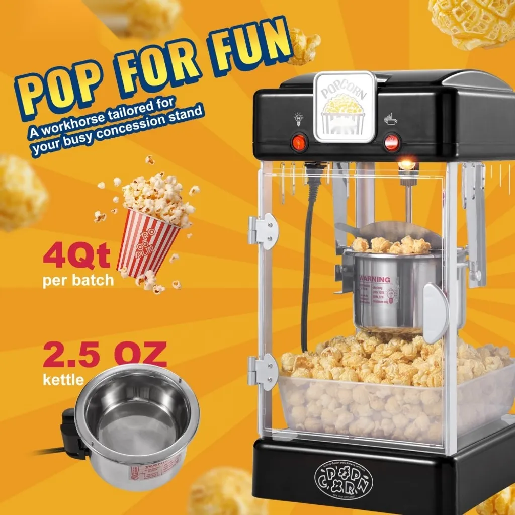 Machine à pop-corn cinéma 300W portable noire avec éclairage interne - 2