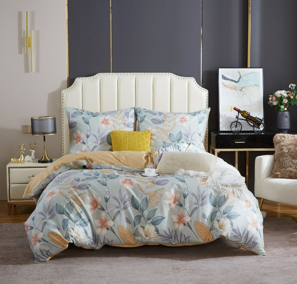 Bettwäsche Mit Blumenmuster 220X200 + 2 Kissenbezüge 70X80 Wendbarer Baumwollsatin