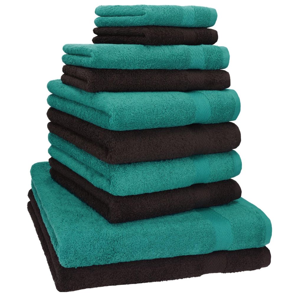 Betz 10-tlg. Handtuch-Set PREMIUM CLASSIC 2 Duschtücher 4 Handtücher 2 Gästetücher 2 Seiftücher Farbe: smaragdgrün und dunkelbraun