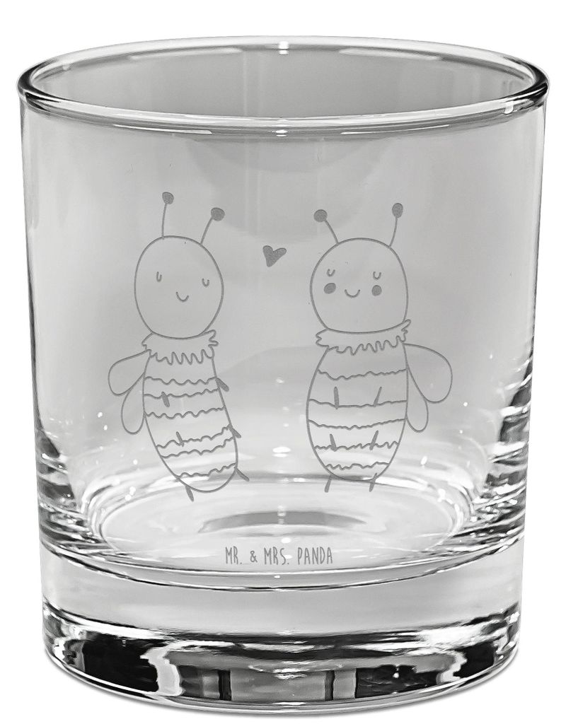 Mr. & Mrs. Panda Tumbler Biene Verliebt - Transparent - Geschenk, Scotch Glas, Whiskeyglas, Bourbon, Whiskyglas