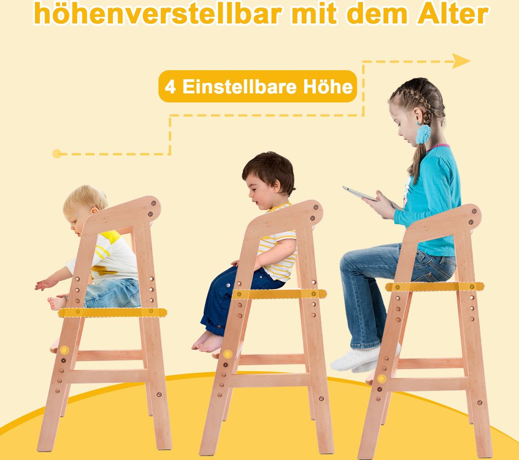 YOLEO Babystuhl, höhenverstellbarer Holzhochstuhl für Produktbild 5