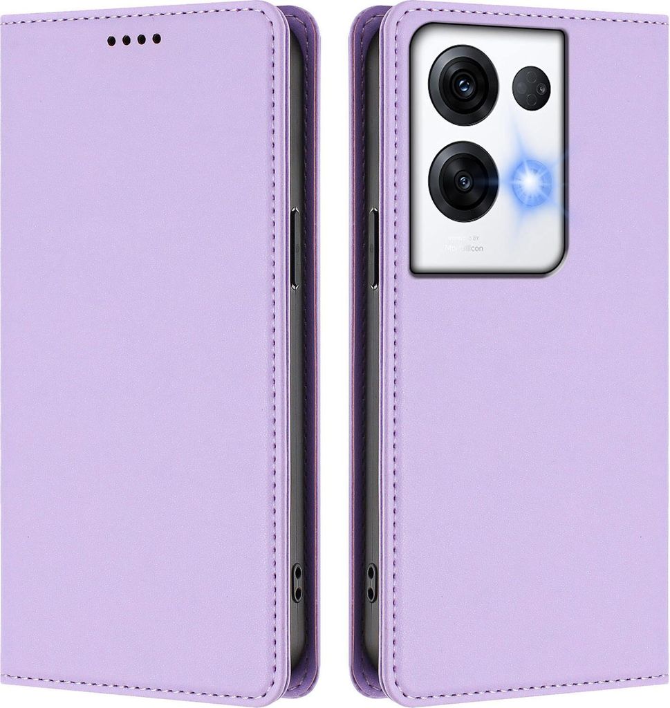 Handyhülle für Oppo Reno8 Pro 5G, Kunstleder Klapphülle Stoßfeste Magnetische Hülle mit Ständer Violett
