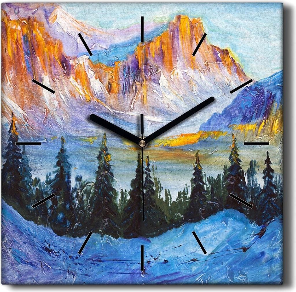 Coloray Hodiny Unikátní 30x30 cm Tiché hodiny Pro obývací pokoj a kuchyň Nástěnné hodiny Plátno Černé ručičky hodin - Zimní sněhov...