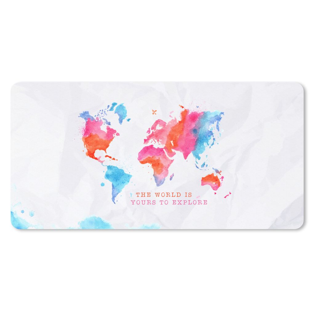 MuchoWow Mauspad Mousepad Karte - Aquarellfarbe - Text - Weiß 60x30 cm - Mousepads - Maus Mat - Pad - Mausunterlage - Nachhaltig