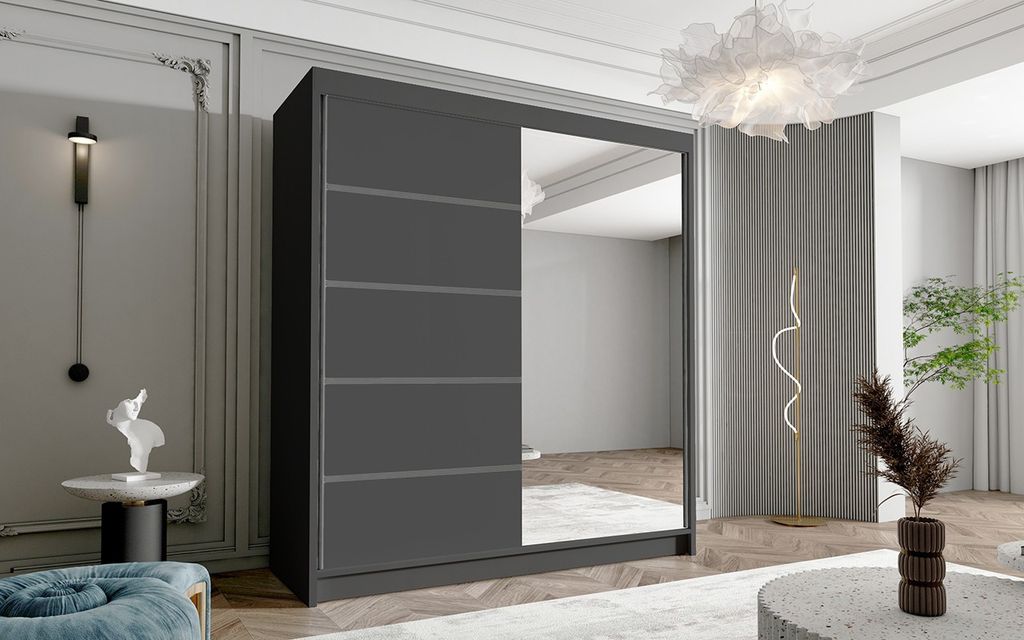 Zweitüriger Kleiderschrank mit Spiegel NICA – Breite 180 cm, schwarz