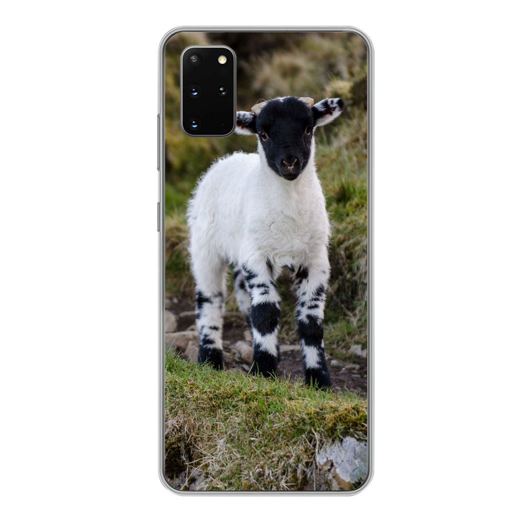 MuchoWow Handyhülle Schutzhülle Hülle für Samsung Galaxy S20 Plus Lamm - Schwarz - Weiß - Tupfen Silikon Softcase Handy Hülle - Hartschale
