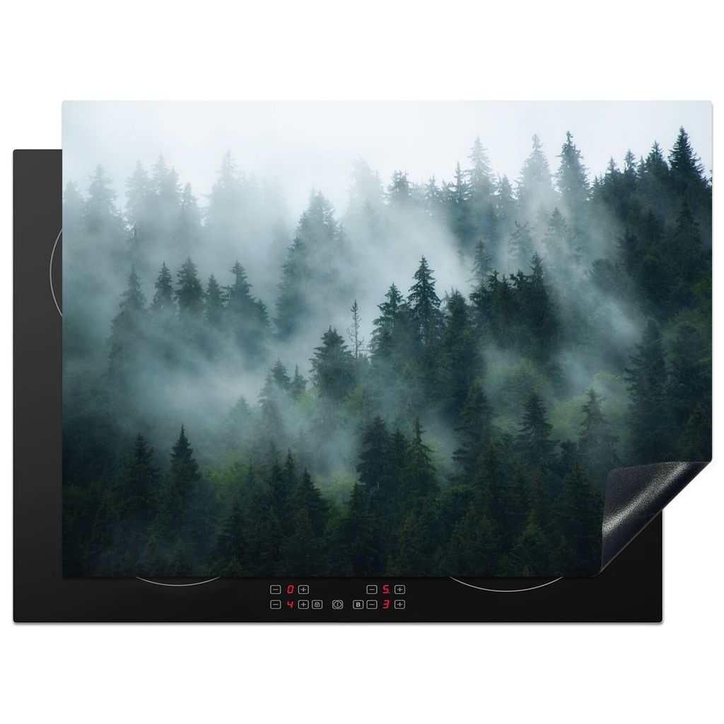 KitchenYeah Herdabdeckplatte Nebel - Bäume - Wald , 71x52cm, Küche Deko, Glaskeramikkochfeld Herdabdeckung, Abdeckplatte fùr Kochfeld
