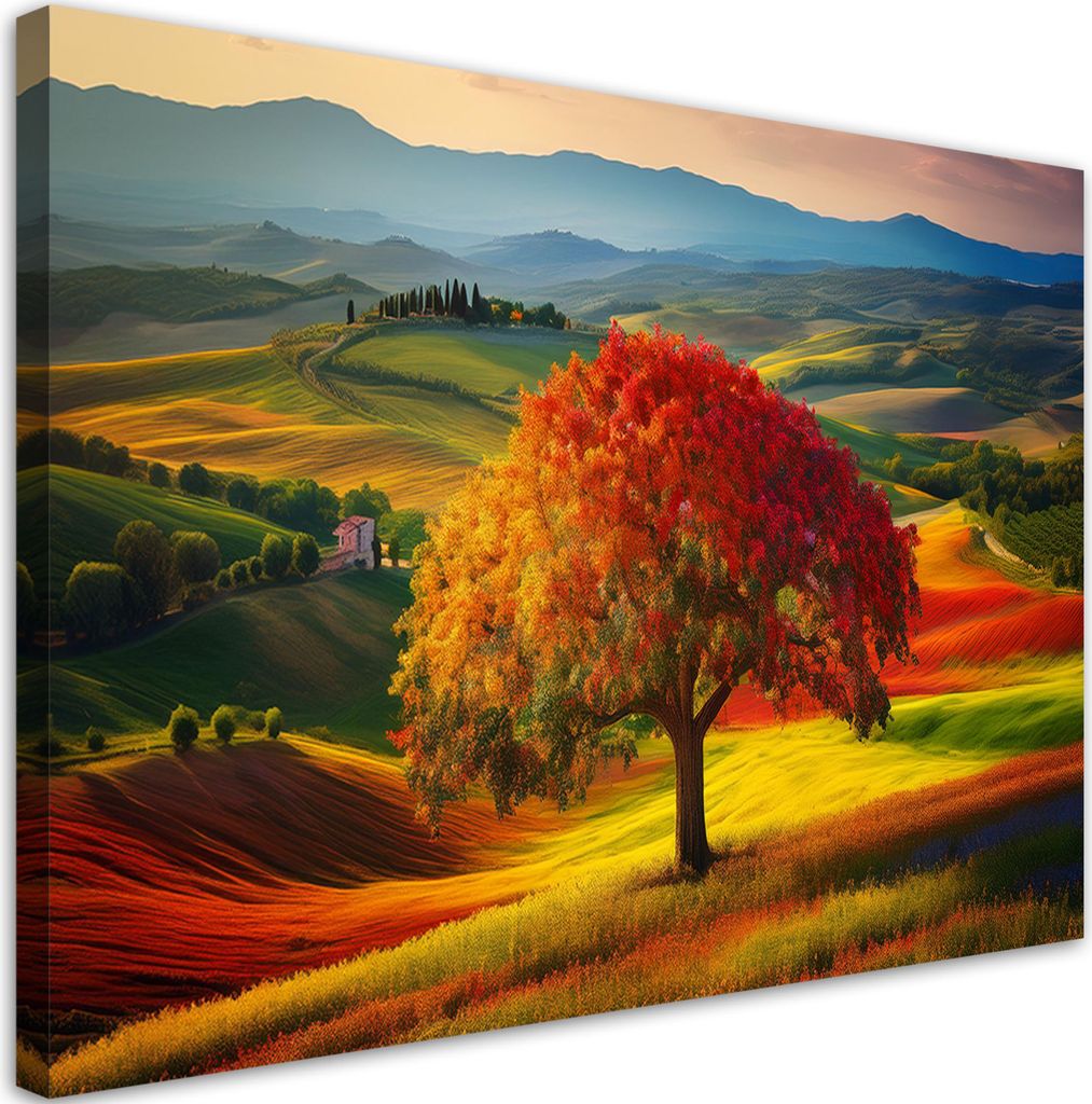 Leinwandbild Toskanische Landschaft Baum Natur 90x60 Feeby Bunt bild für die wand bereit zum aufhängen